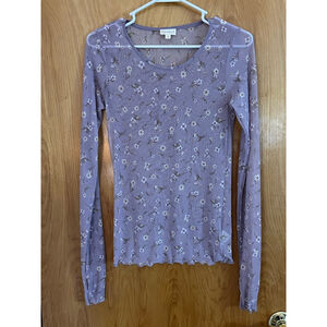 Hem & Thread Purple Floral Long Sleeve Shirt Womens Size S EUC